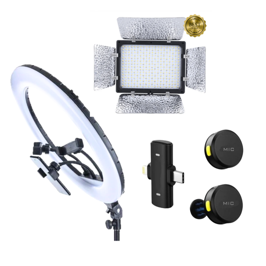 KIT - Super Ring Pro 45w + Placa de 300 leds + Microfone de lapela Max