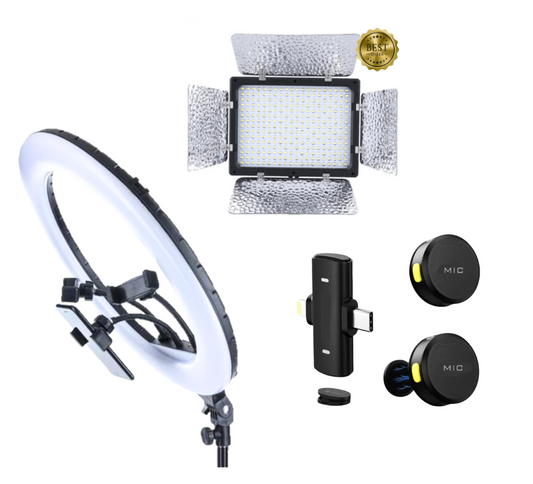 KIT - Super Ring Pro 45w + Placa de 300 leds + Microfone de lapela Max